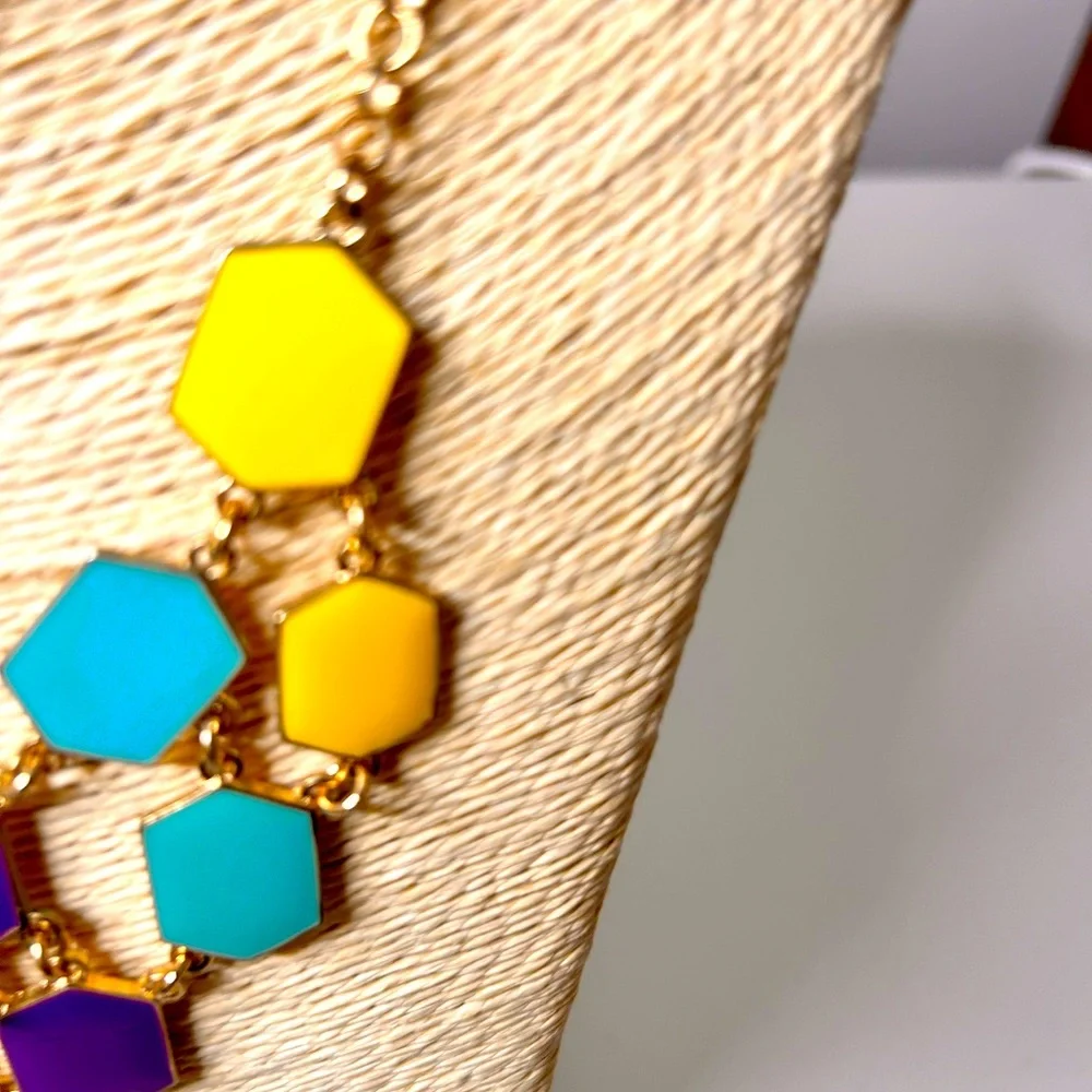 Charming Charlie multicolored statement necklace gold tone chain business casual - Picture 5 of 8